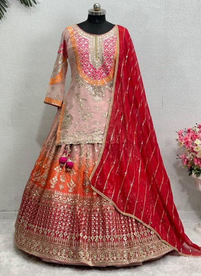 Georgette Pink Wedding Wear Embroidery Work Lehenga Choli